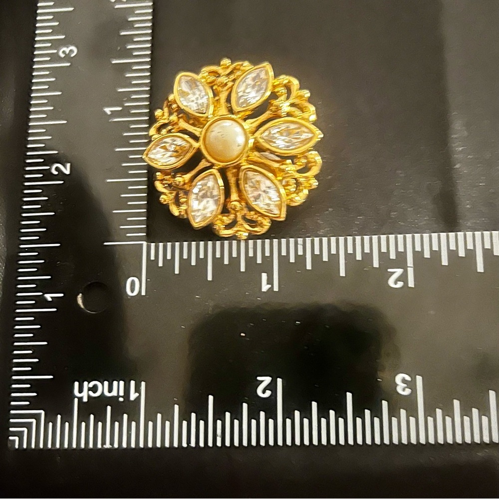 Faux Pearl and Rhinestone Flower Gold-tone Clip-On Earrings by Avon - Picture 5 of 5